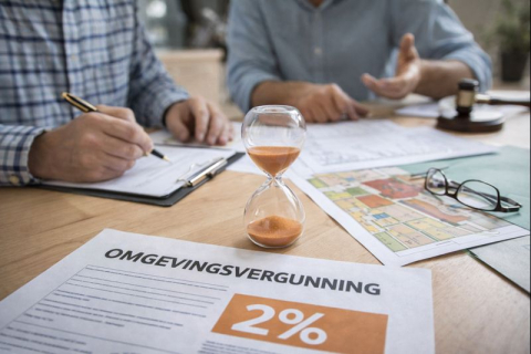 Mensen aan tafel die bespreken over vergunningen
